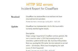 CloudflareのCDNがダウン、世界中のサイトに影響　原因はソフトウェアの動作不良